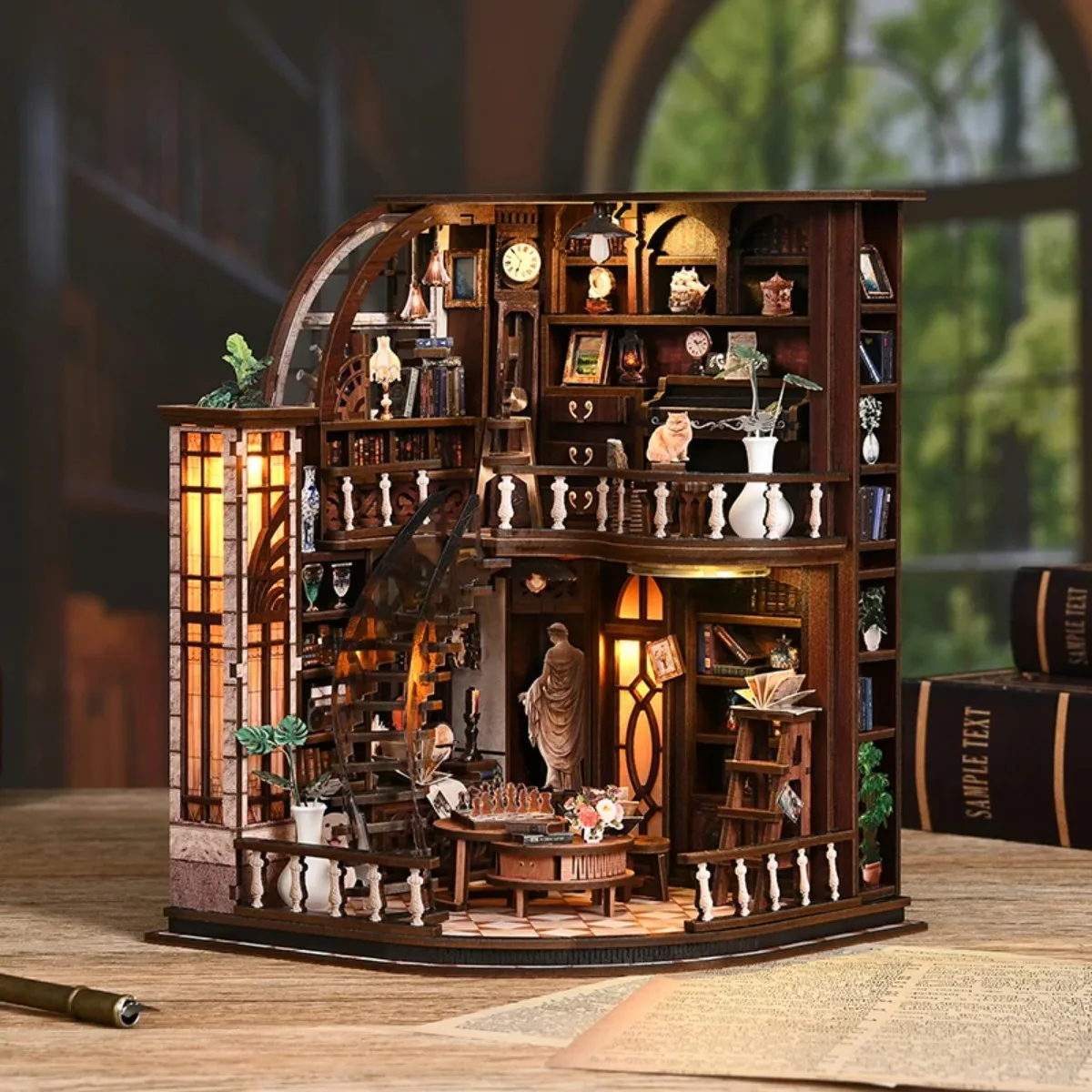 Miniature Book Nook Kit DIY Wooden Dollhouse Bookend Cozy Bookshelf Decor Creative Gift Aesthetic Room Desk Display House