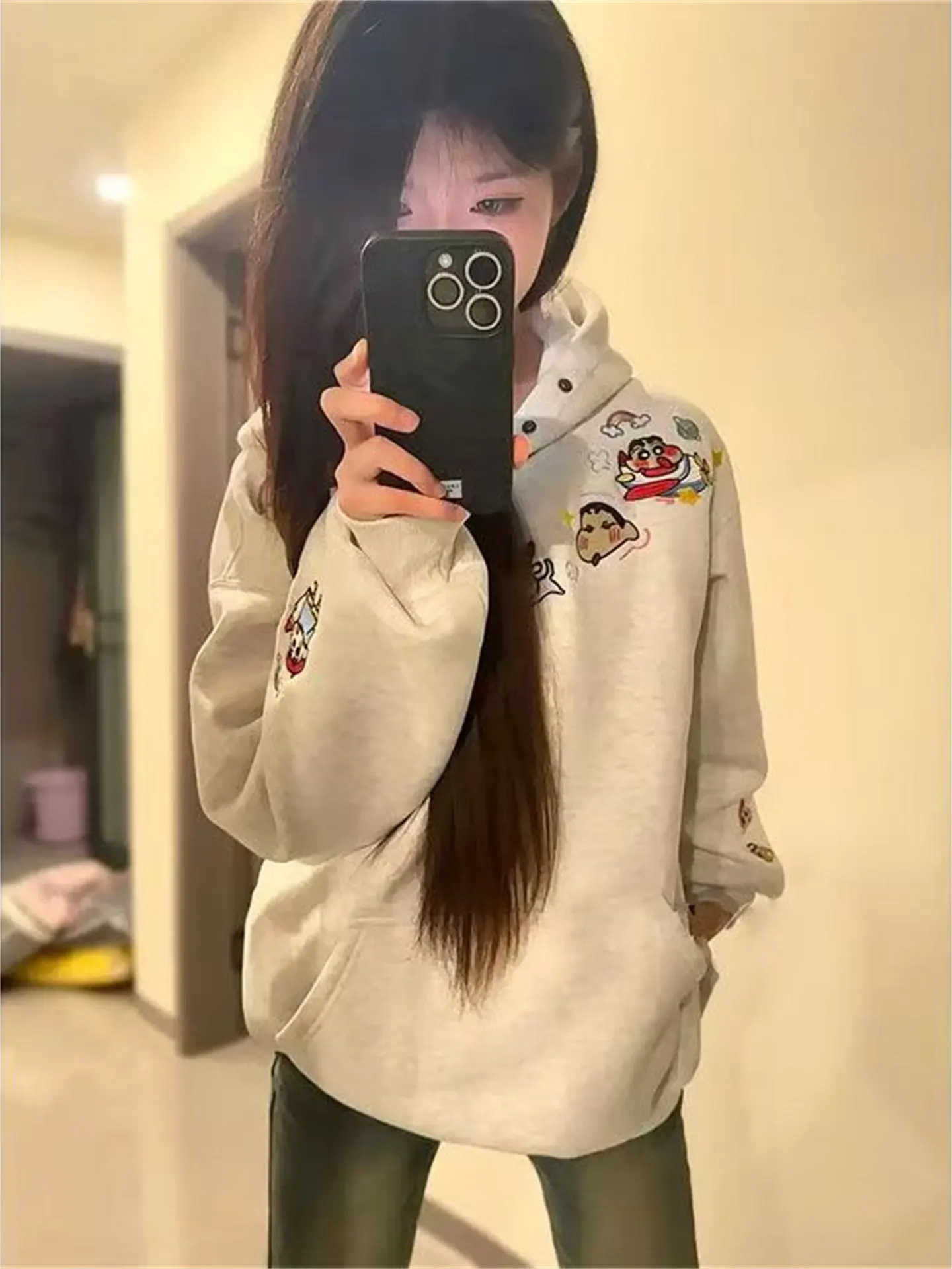 

Корейская толстовка с объемной вышивкой, женская, свободного кроя, на флисовой подкладке, уютная, в стиле кэжуал, новая осенне-зимняя коллекция