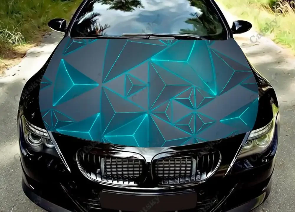 

Abstract blue geometric figures Car hood vinyl sticker wrap packaging film hood decal sticker universal car hood protective film