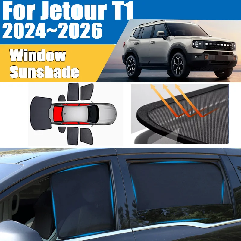 Car Sun Shade For Jetour T1 Freedom Shanhai T1 2024 2025 2026 Visor Mesh Blocks UV Rays Windshield Frame Curtain Car Accessories