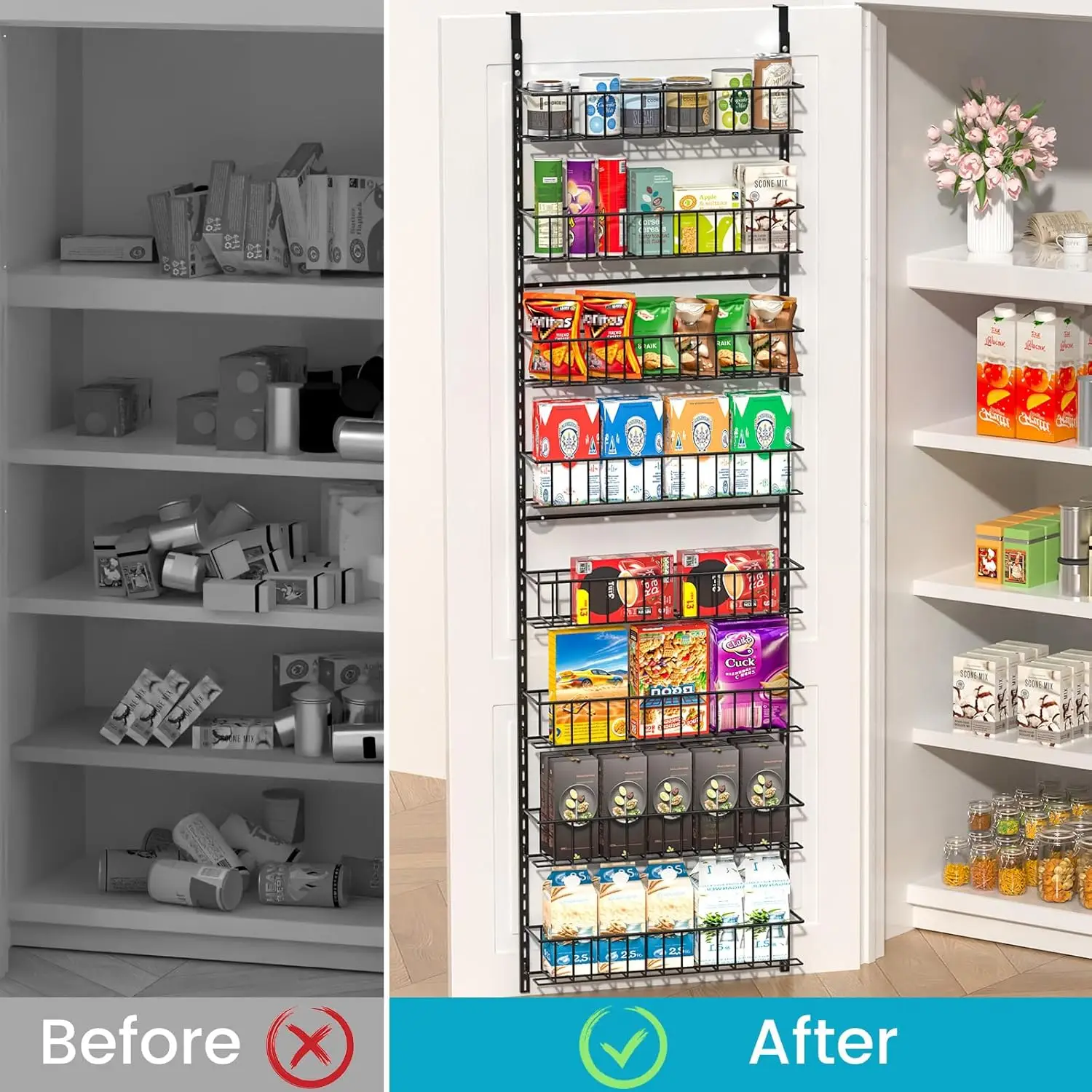 8-Tier Pantry Door Oragnizer, Over The Door Pantry Organizer Rack and Storage, Hanging Spice Rack Shelves Door, Home Office Laun