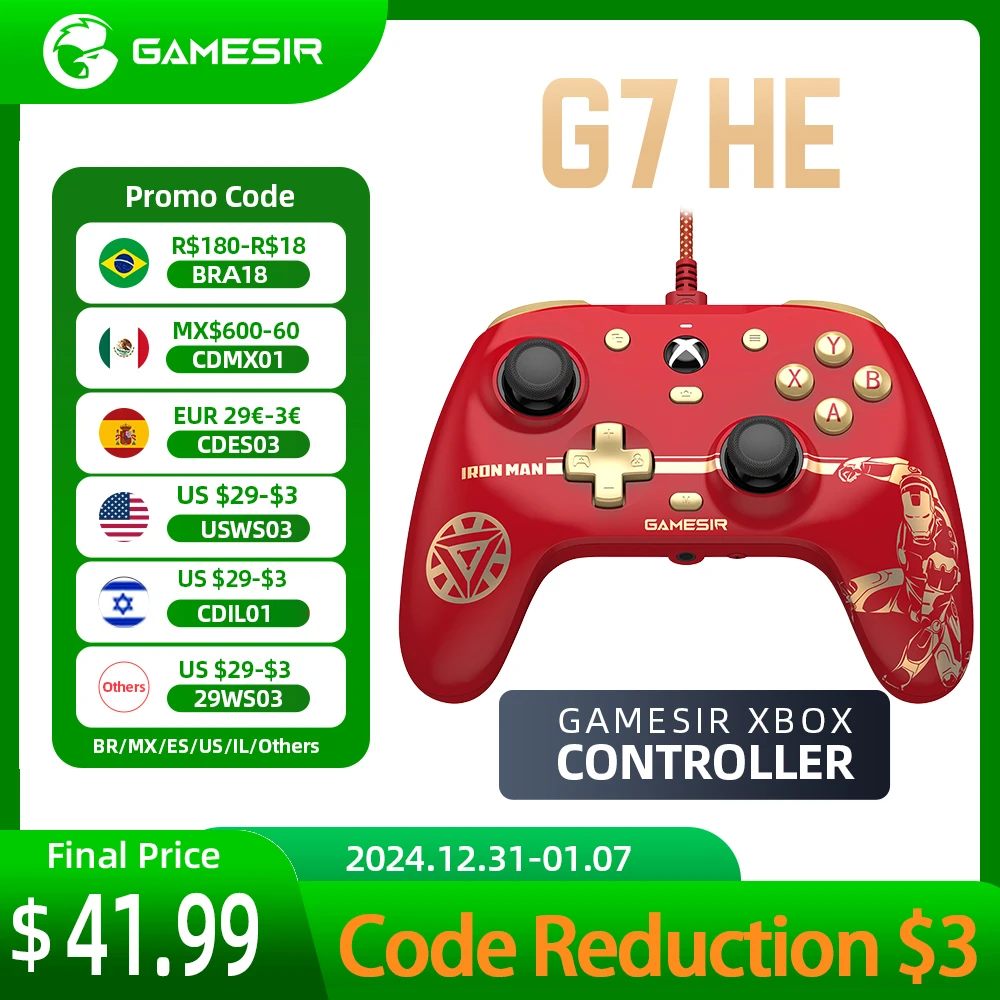 New Gamesir G7 HE Upgrade G7 SE Wired XBOX One X Series Gamepad PC Steam Controller Iron Man Limited Edition Hall Effect Custom