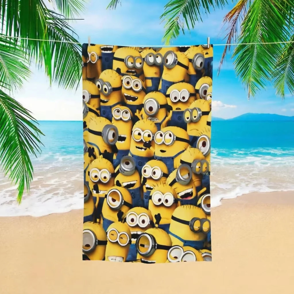 Minions Crowd Graphic Beach Towel, Soft Microfiber Durable Sand Free, Perfect for Home Decor Gift, Print Oversized Bath Towel