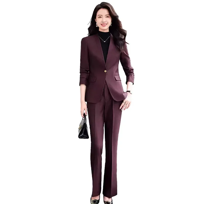 Pop Solid Two Piece Sets Women Outifits 2024 Office Ladies Casual V Neck Single Button Blazer Office Lady Pencil Pant Suits