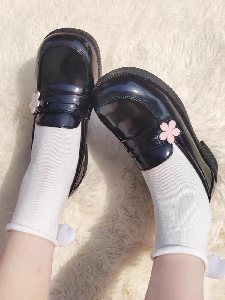 Lolita Kawaii Mary Janes Shoes Women Black Japanese Style Bow Elegant Shoes Female Flower Casual Fashion Flats Shoes 2023 New