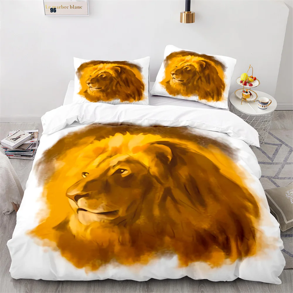 Lion Duvet Cover Set Brown King Size Wild Animal Theme Bedding Set Animals Pattern Decorative Comforter Cover with Pillowcases