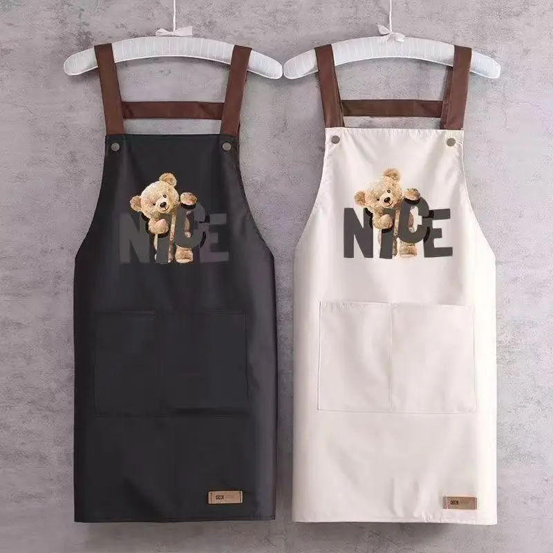 Waterproof apron, double shoulder strap, oil-proof apron, household kitchen overalls, double-layer hand-wiping apron.