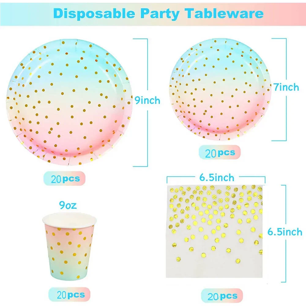 Bronzing Polka Dot Colorful Paper Disposable Tableware Set Paper Plate Cup Napkin Tablecloth Wedding Birthday Party Supplies