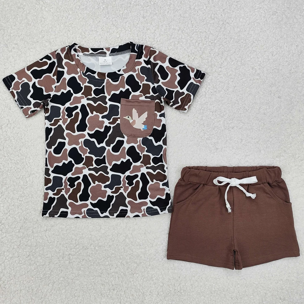 Hot Sale Baby Boys Clothes Hunting Duck Camo Pocket Shirt Shorts Sets Boutique Boys Brother Sibling Clothing Fashion Boys Outfit