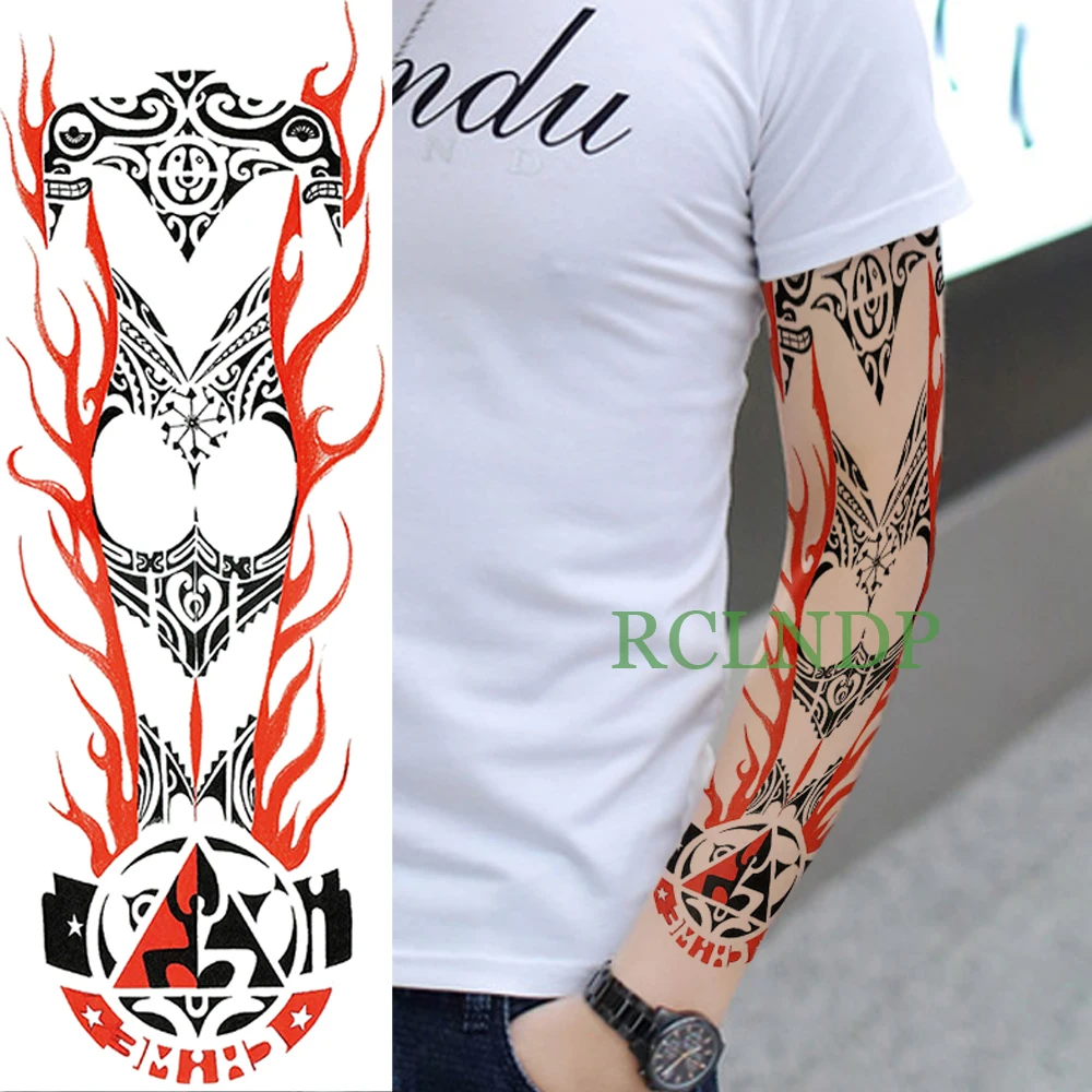 Waterproof Temporary Tattoo Sticker Tribal Totem Triangle full arm fake tatto body art flash tatoo sleeve for men women lady