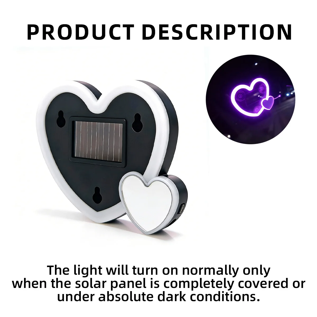 Solar Cute Heart shaped LED Environmental Light Car Neon Light Wireless Suction Cup USB Rechargeable Atmosphere Breathing Light