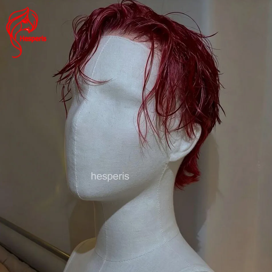 Hesperis Glueless Burgundy Short Natural Pixie Cut Hair For Male Can Do Difference Style Human Hair Lace Front Wigs For Men