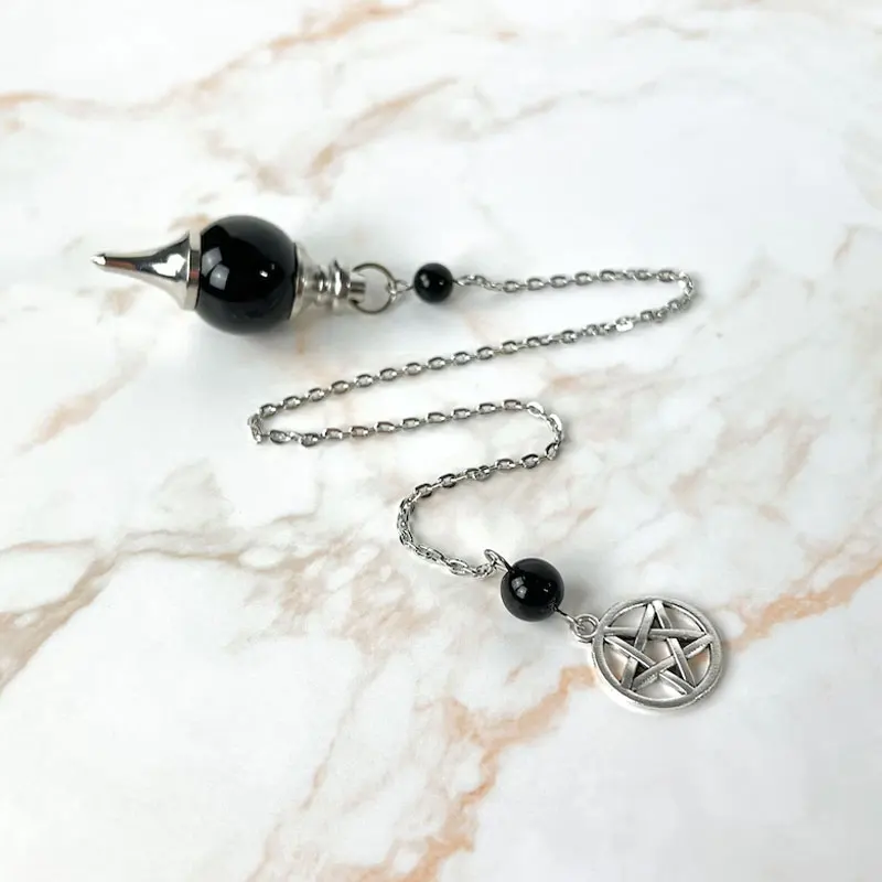 18 مللي متر الجولة الأسود سبج البندول للعرافة الساحرة جوهرة الحجر الطبيعي كريستال قلادة الروحي الريكي الكوارتز Pendulos X013