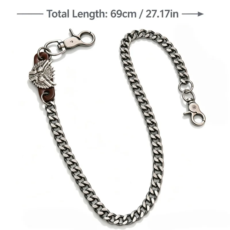 Cadena de 1.2 cm de ancho, estilo hip hop rock, color negro metalizado, para pantalones, vaqueros, llavero, regalo para hombre y mujer, cadena para bolso.