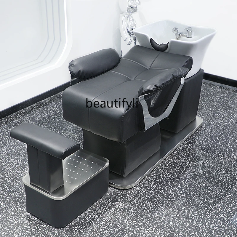 Barber Shop Shampoo Chair Hair Salon Fashion Simple Ceramic Deep Basin Half Lying Flushing Bed for Hair Salon