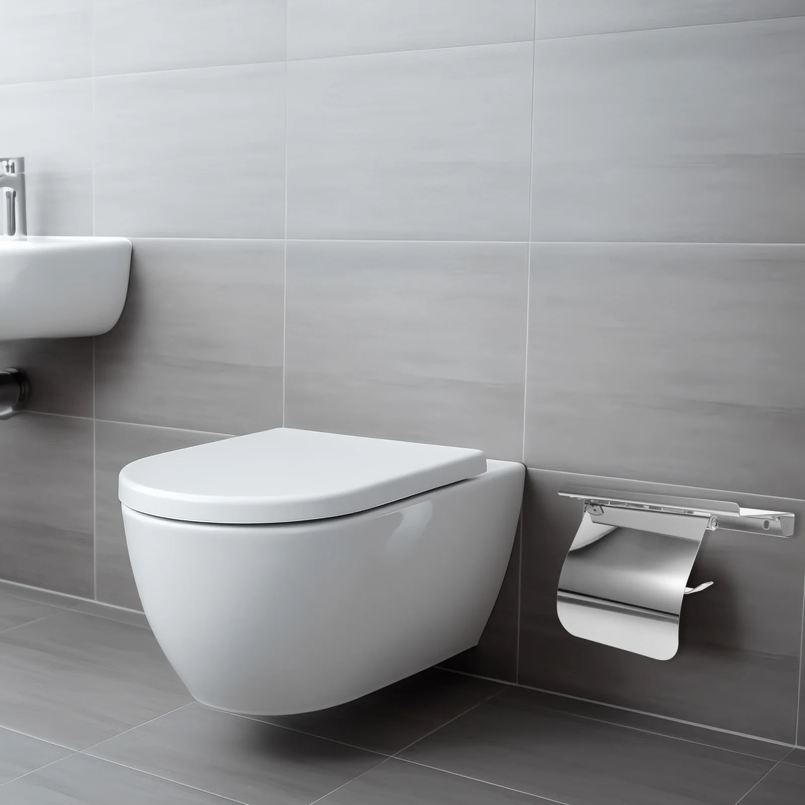 1 conjunto de suporte de papel higiênico de aço inoxidável rolo rack de papel fixado na parede prateleira de armazenamento organizador de tecido do banheiro suporte do telefone