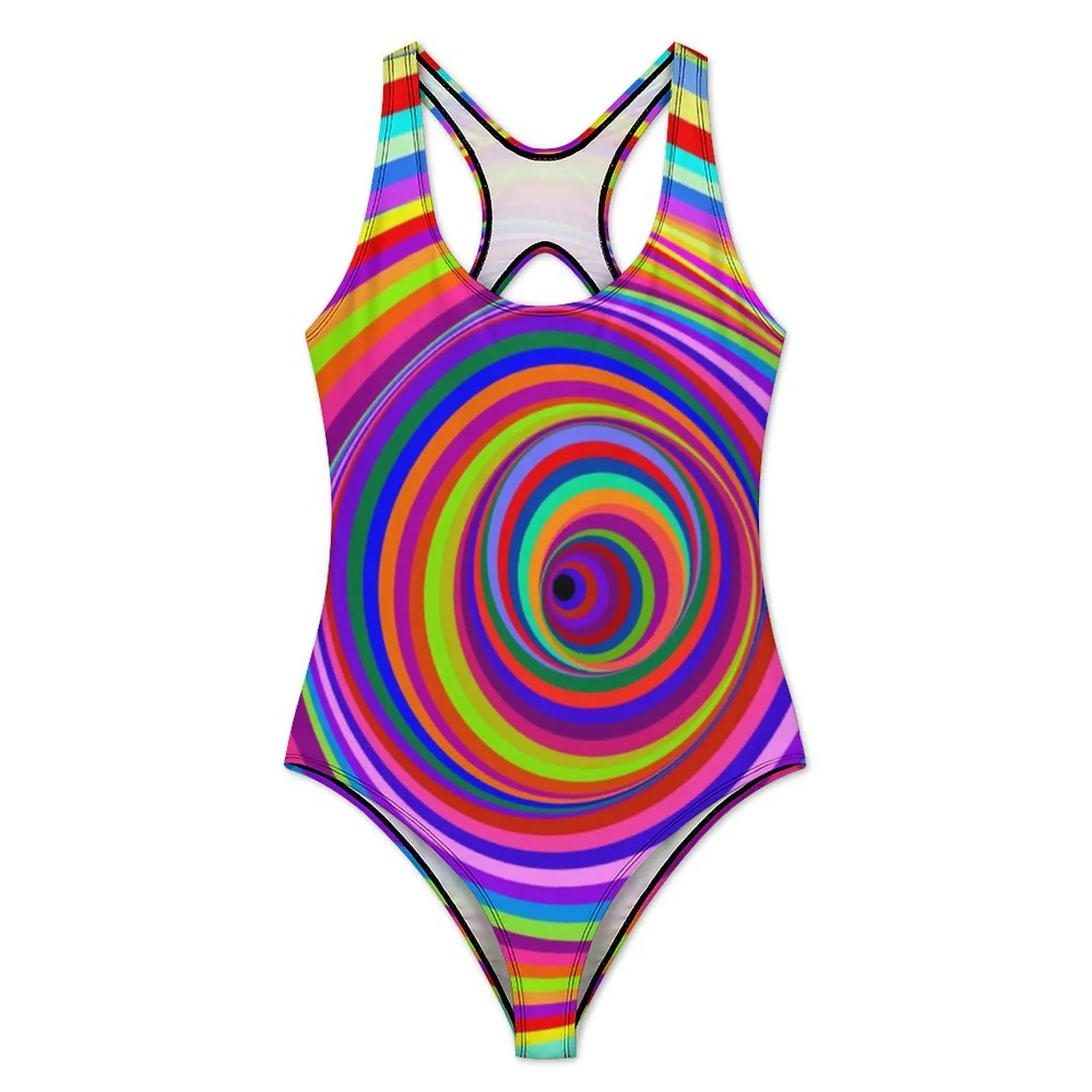 Hypnotic Psychedelic Swimsuit Sexy Vertigo Hole Print Women Swimwear One Piece Kawaii Bodysuit Fitness Push Up Hollow Out Bathin