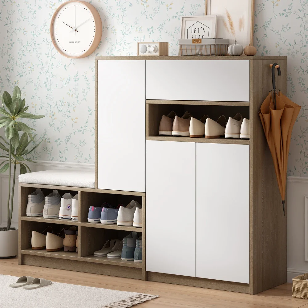 Schuhschrank, Schuhbank, Schuhregal mit gepolstertem Sitz, vielseitige Schuhaufbewahrungslösung mit Regalen für den Flur 140*35*110 cm – Detail 7