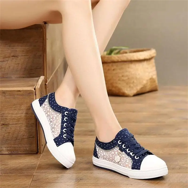 Miaoguan Ladies Denim Polka Dot Stitching Lace Flat Bottom Round Toe Sports Casual Trend Fashion Woman Shoes Women Summer 2024