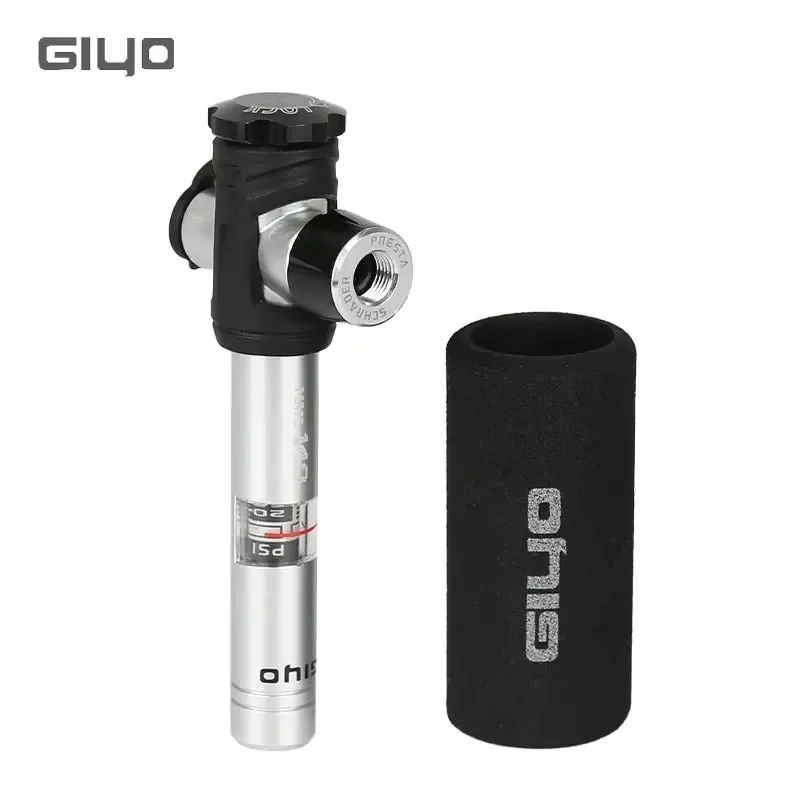 Giyo CO2 Cartridge Inflator Bike Mini Tire Air Pump With Gauge Knob Switch Schrader Presta Adapter Alloy Bicycle CO2 Tire Pump