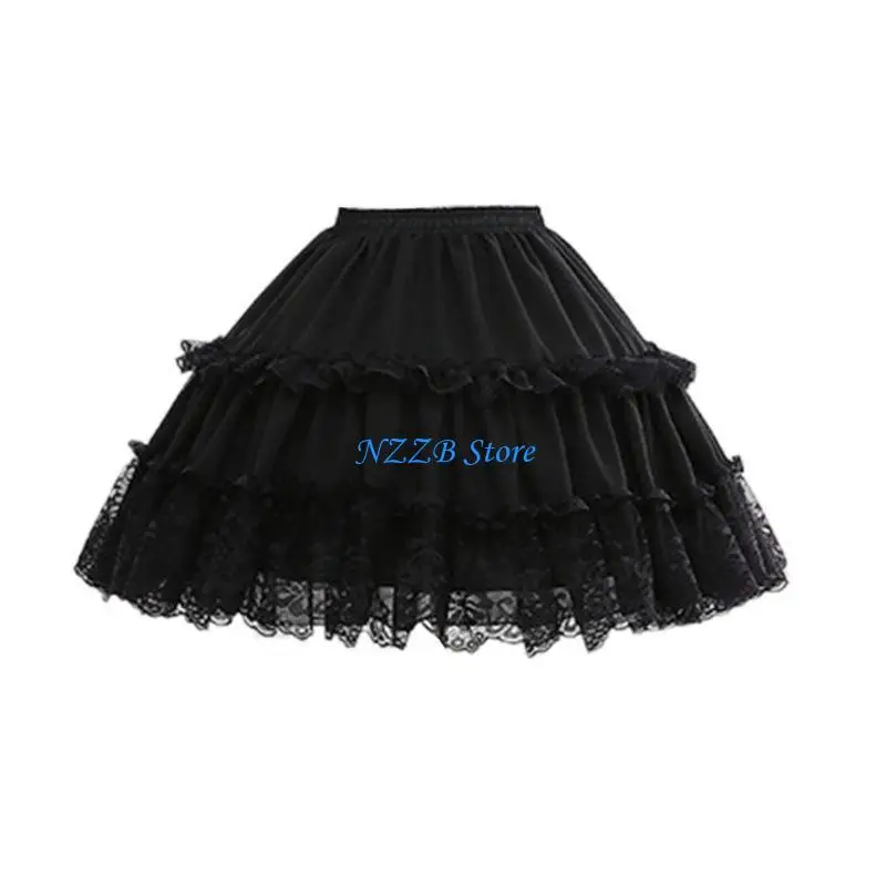 

T21F Women Girls Cosplay Short Petticoat Floral Lace 2 Hoop Underskirt