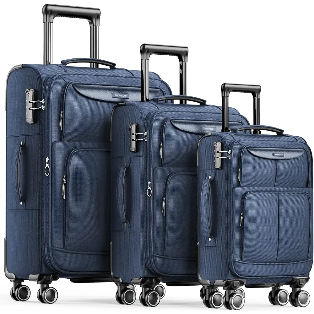 

SHOWKOO Luggage Sets 3 Piece Softside Expandable Lightweight Durable Suitcase Sets Double Spinner Wheels TSA Lock Blue