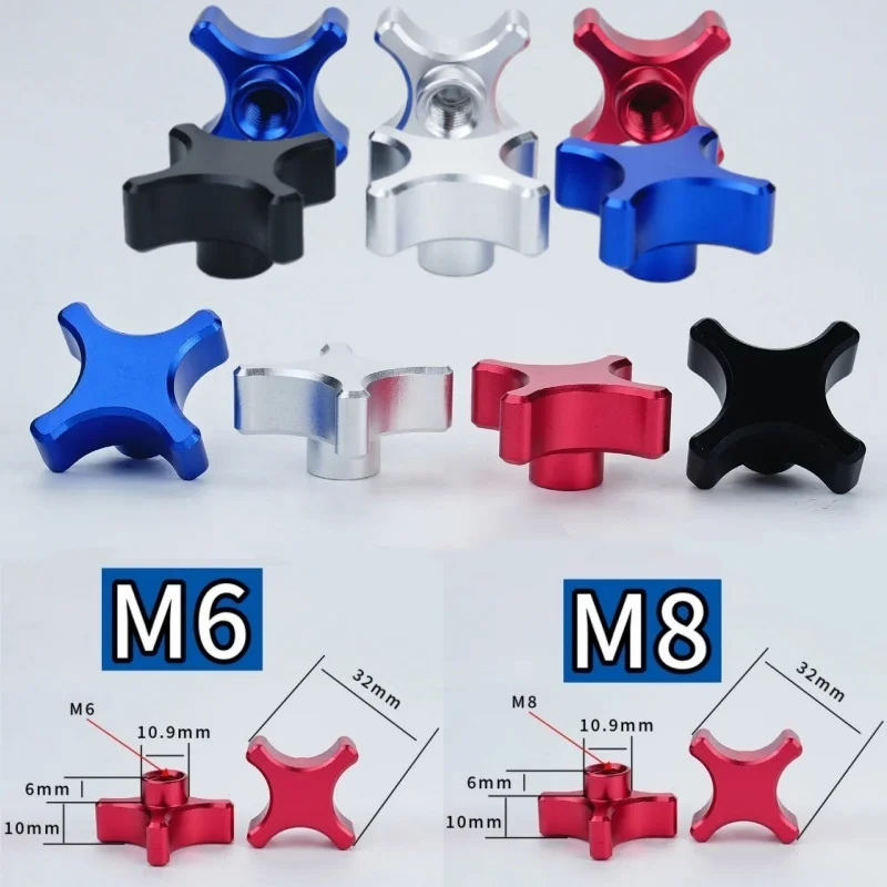 1/2/5pcs Aluminum Anodizing Plum Hand Tighten Nuts Black/Silver/Red/Blue M6 M8 4 Star Blind Hole Clamping Knob Thumb Nuts