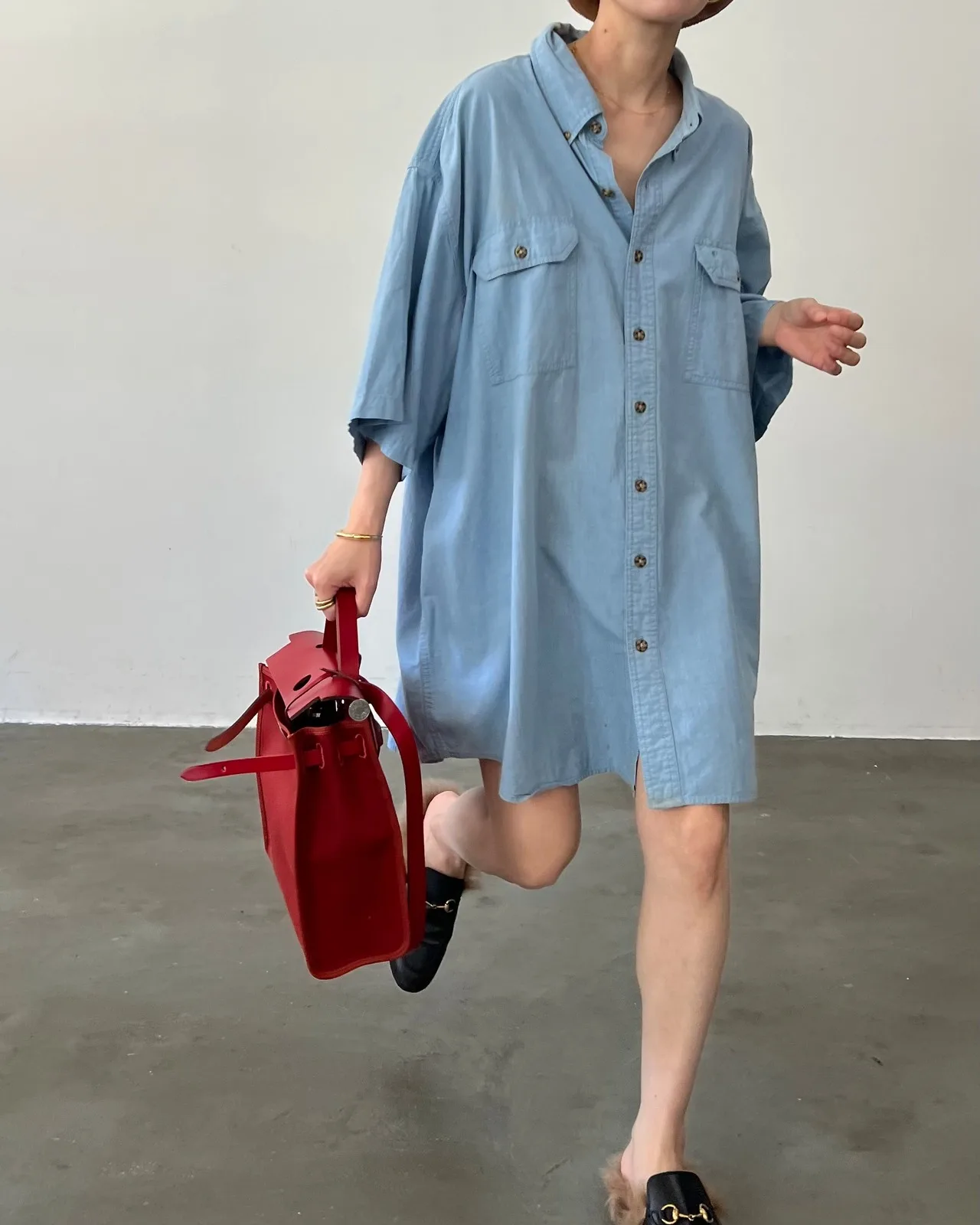 

Summer New Retro Loose Asymmetric Top Single Breasted Short Sleeved Denim Shirt