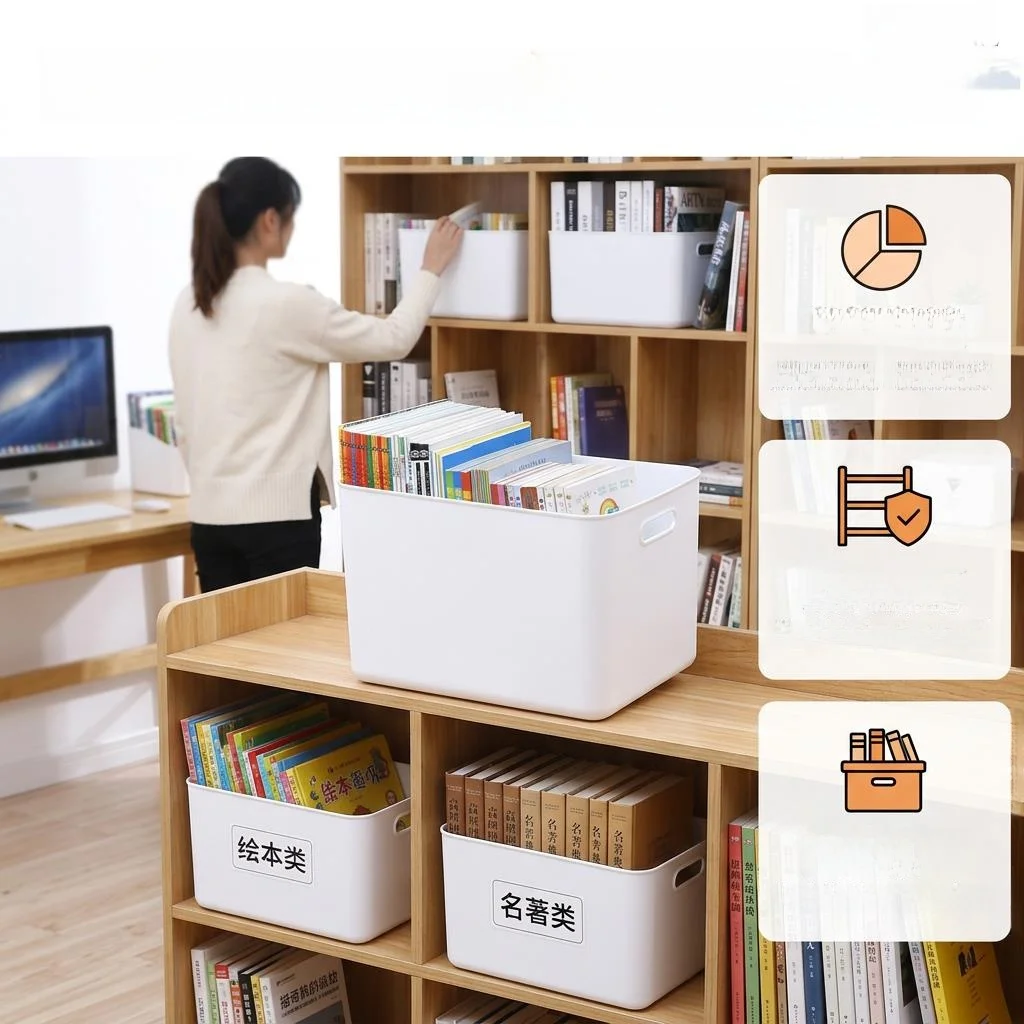 Book Box Storage Basket for Books Classroom Use High School Students Book Box Bookshelf Organizer Plastic Material  S...