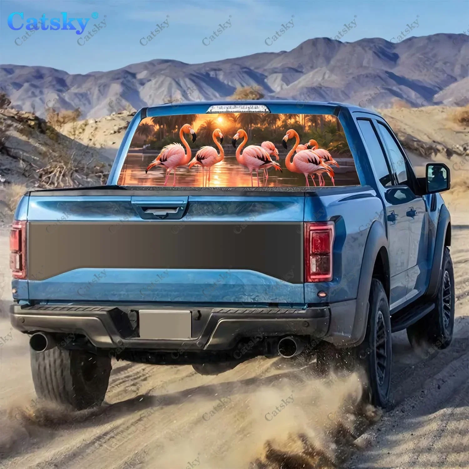 Flamingos on The River Bank Rear Window Decal Fit Pickup,Truck,Car Universal See Through Perforated Back Window Vinyl Sticker