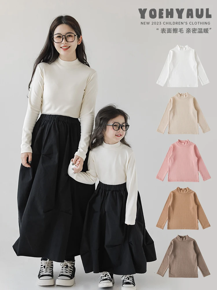 

Girls' Soft Elastic Slim Half High Neck T-shirt 2023 Autumn Windproof Warm Top