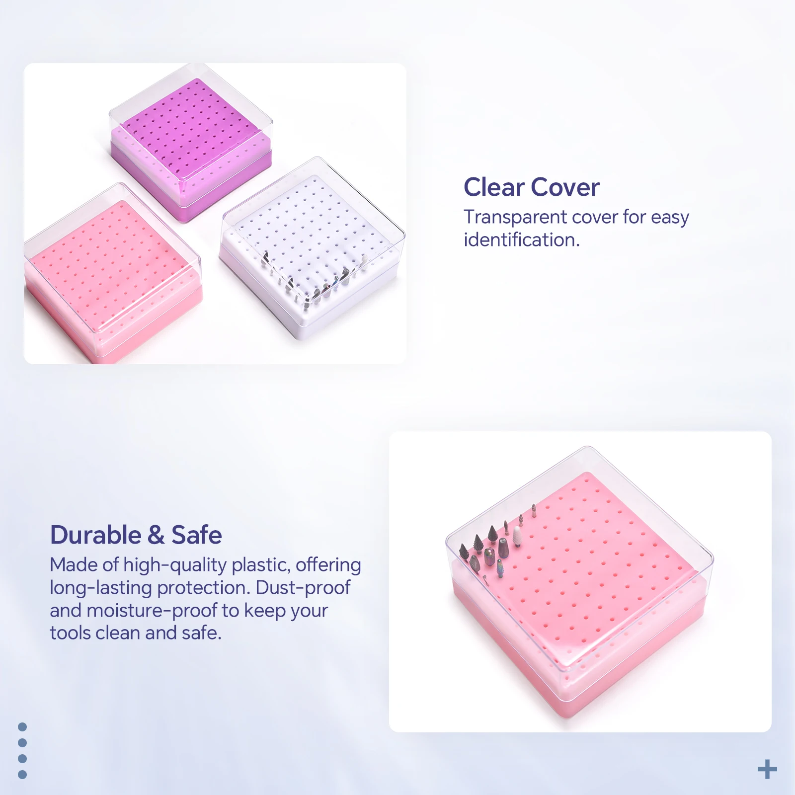 100-Hole Nail Art Drill Bit Holder White KADS Storage Box Plastic Empty Container Case for Milling Cutters Hold Manicure Tools