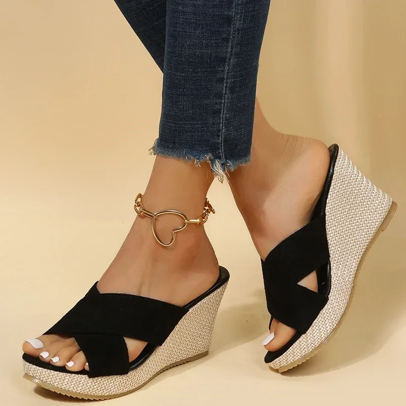 2024 Summer New Casual Women\'s Slippers Platform Beach Wedges Shoes Female Fashion Open Toed Rome Slippers Female Size 35-40