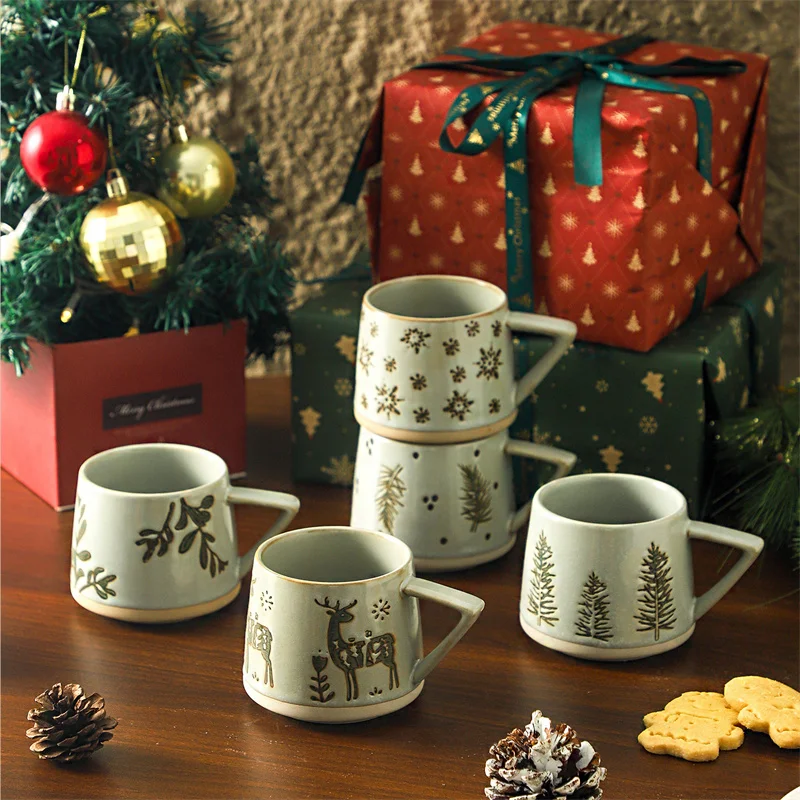 300ml Christmas Gift Creamic Mug Milk Water Cup Breastfast Coffee Mugs Office School Mugs for Drink Holiday Kitchen Drinkware