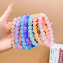 Gradient Dual Color Ice Cracked Bracelet Glaze Stone Elastic Beads Transparent Crystal for Women Men Lucky Prayer Strand Bangles