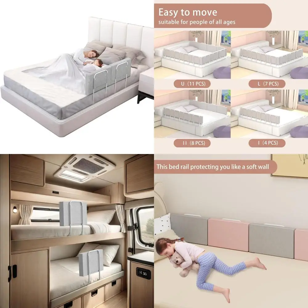 Rieles de seguridad para cama para niños y personas mayores, protectores laterales para niños, ajuste universal para camas gemelas, queen y king, color gris