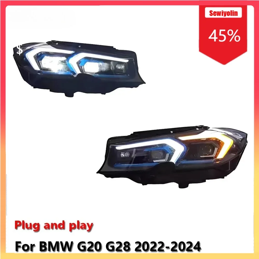

Автомобильные светодиодные фары, аксессуары для BMW G20 G28 2022-2024, автоматические противотуманные фары DRL, стоп-сигнал поворота, лампа Plug and Play
