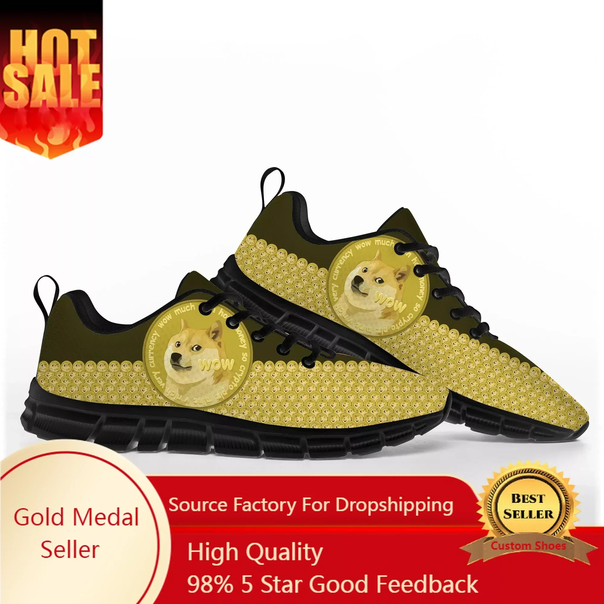 Dogecoin Crypto Currency Dog Coin Sports Shoes Mens Womens Comfortable Breathable Sneakers Custom High Quality Couple Shoe
