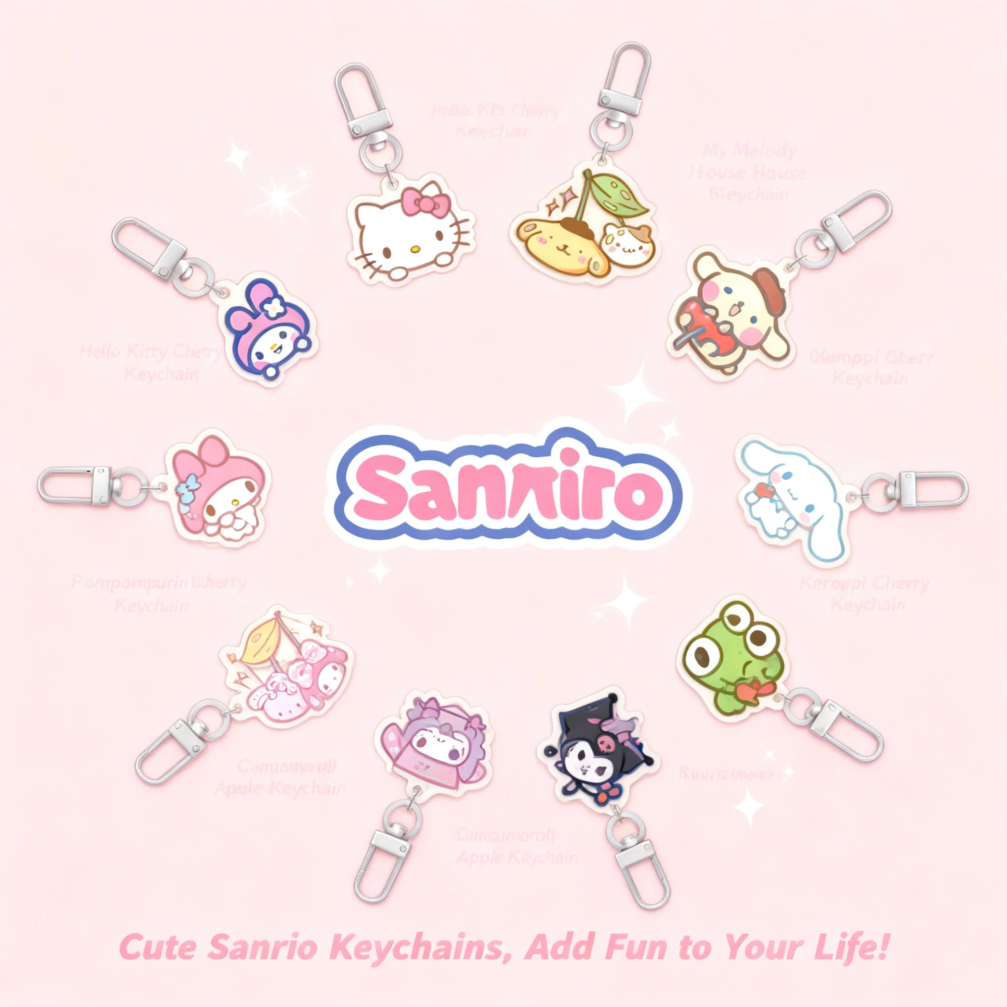 

Милый акриловый брелок Sanrio с Куроми, Синамороллом и Пудинг Догом, U-образный зажим, многослойный дизайн, подвеска-шарм для сумок, рюкзаков, кошельков