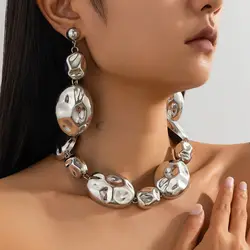 DIEZI Exaggerated Irregular CCB Beads Choker Necklace Earrings For Women Wedding Party Gift Fashion Plastic Jewelry Sets