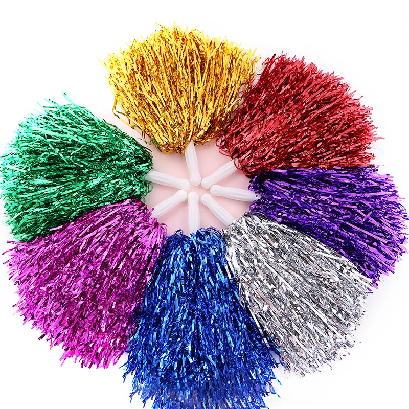 

Cheerleading Pom Poms with Handle Cheer Balls Gold Yellow Pink Red Green Blue Hand Dance Pompoms Accessories for Women Girl Kids