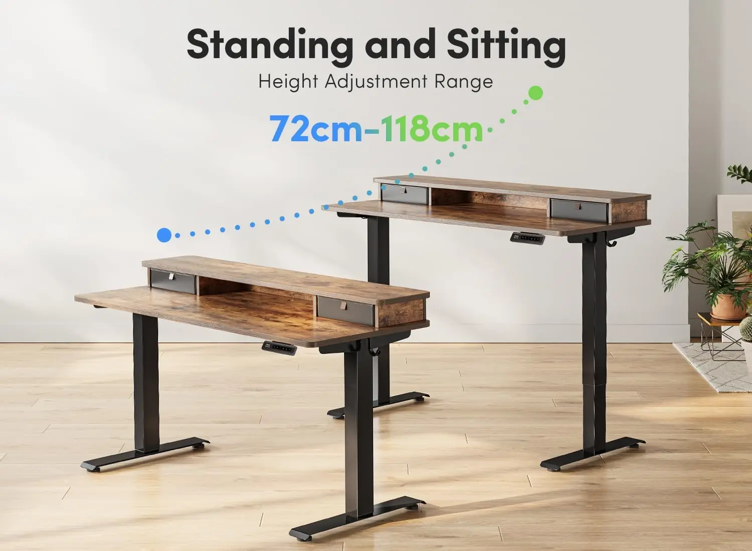 55''x24'' Electric Standing Desk with Double Drawer, Height-Adjustable, Rustic Brown