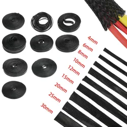 Tubo de malla de nailon negro de 3M/5M de longitud, manguito de alambre PET, espiral, envoltura trenzada aislada expandible, funda de Cable ajustada de 1mm a 50mm