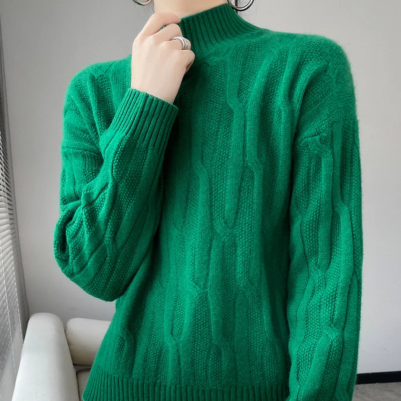 

100% Wool Pullovers Knitted Turtleneck Sweater Autumn Winter Leisure Clothes Long Sleeve Tops Women's Sweater 2022 The New