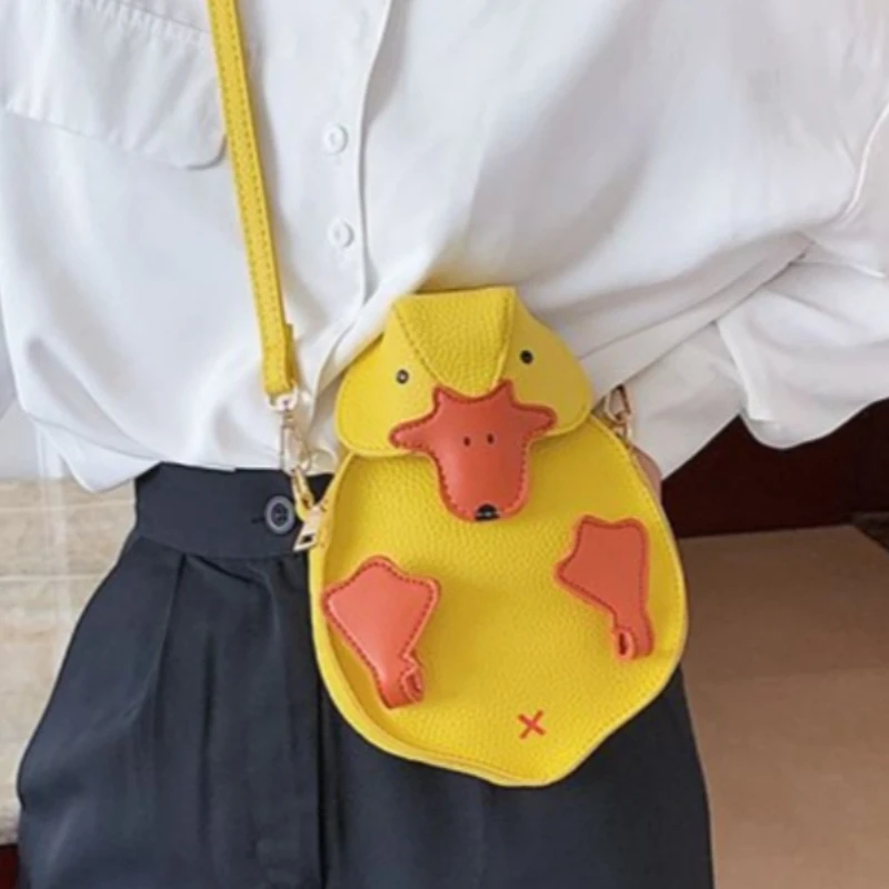 White Cute Yellow Duck Crossbody Bag Kawaii Cartoon Chick Mini Shoulder Bag for Women Girls PU Leather Purse For Girls Women