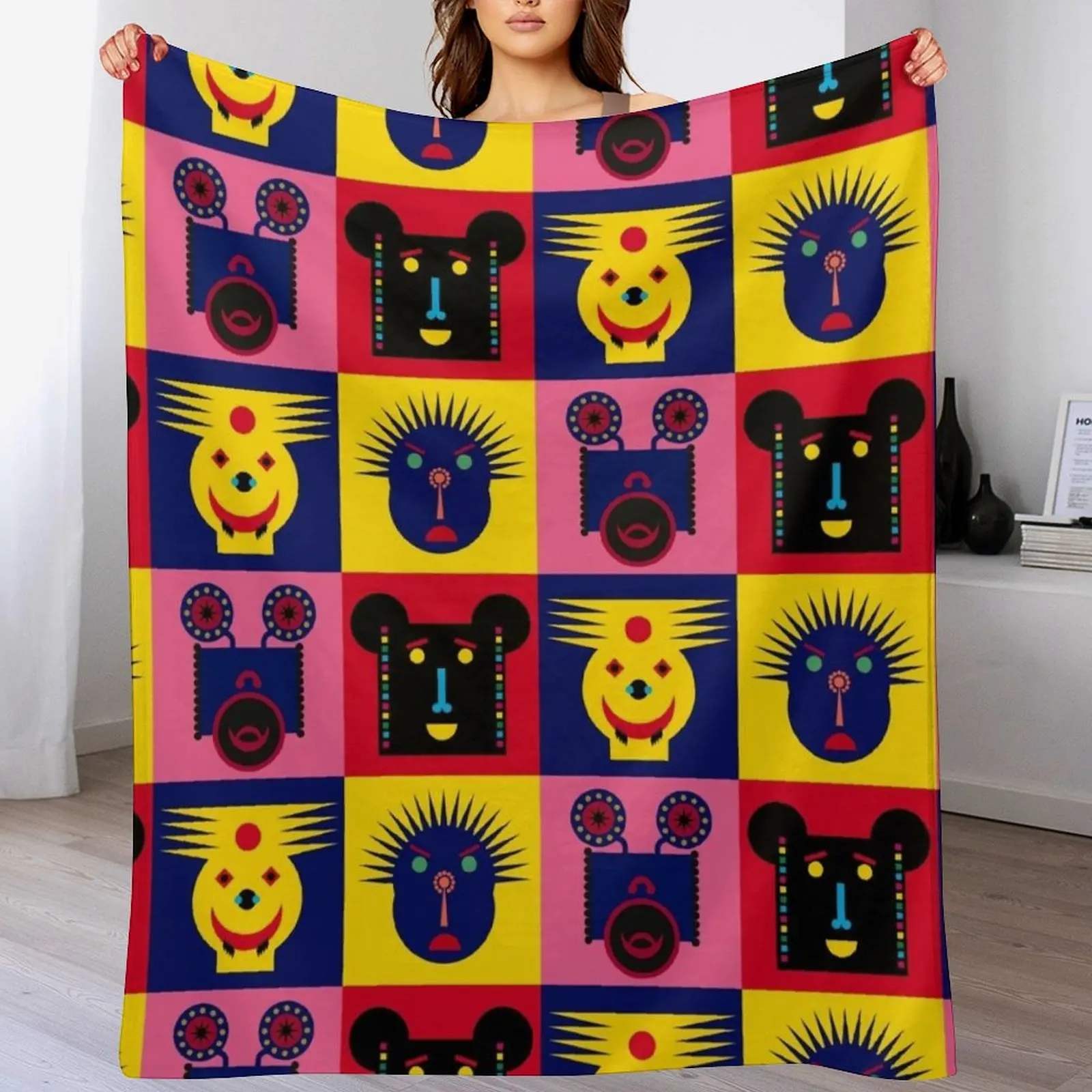 

New Happy Town Faces 1 Throw Blanket Thin Travel Furrys Summer Beddings Blankets