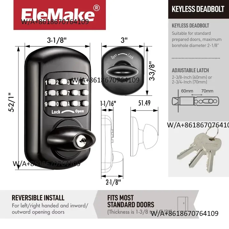 Bravex Anti-Theft Keyless Deadbolt Keypad Entry Door Lock Zinc Alloy Mechanical Shabbos Lock Powder Coated Black Combination