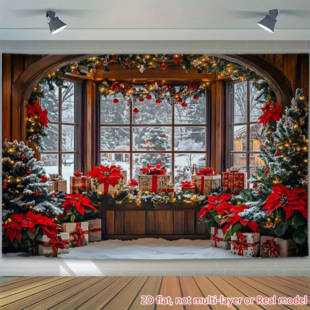 1 piece of 2D flat printing party banner, Christmas one-pot red window, extra-large size, garage background, high definition