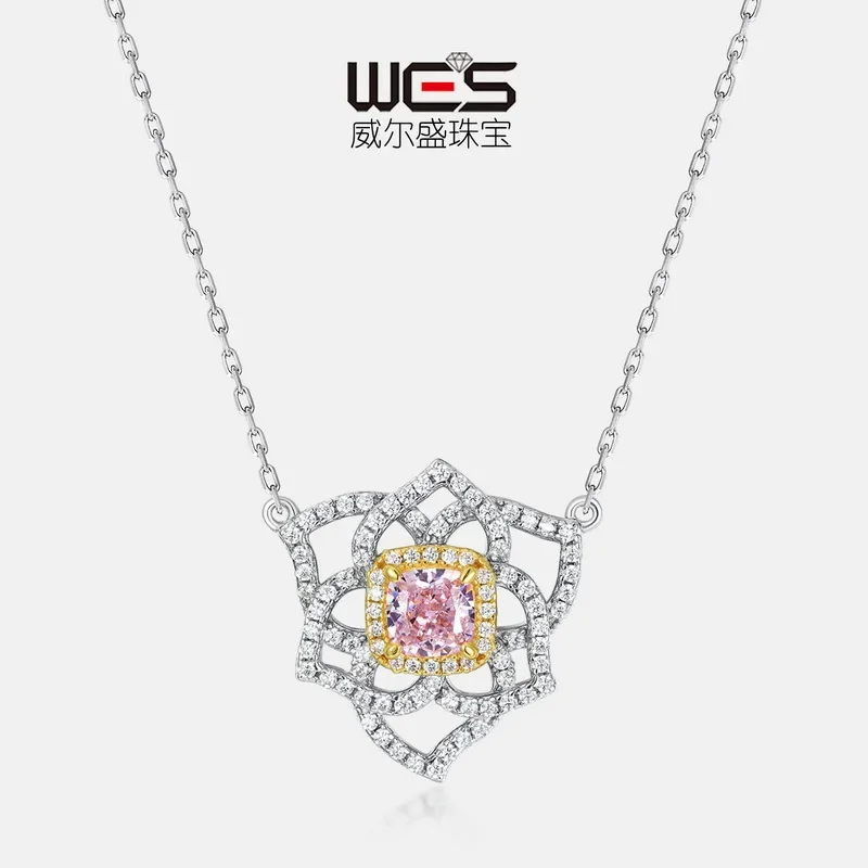 Ice Flower Cut High Carbon Diamond Flower Necklace 18K Gold Inlaid with Colored Baby Stones PT950 Platinum