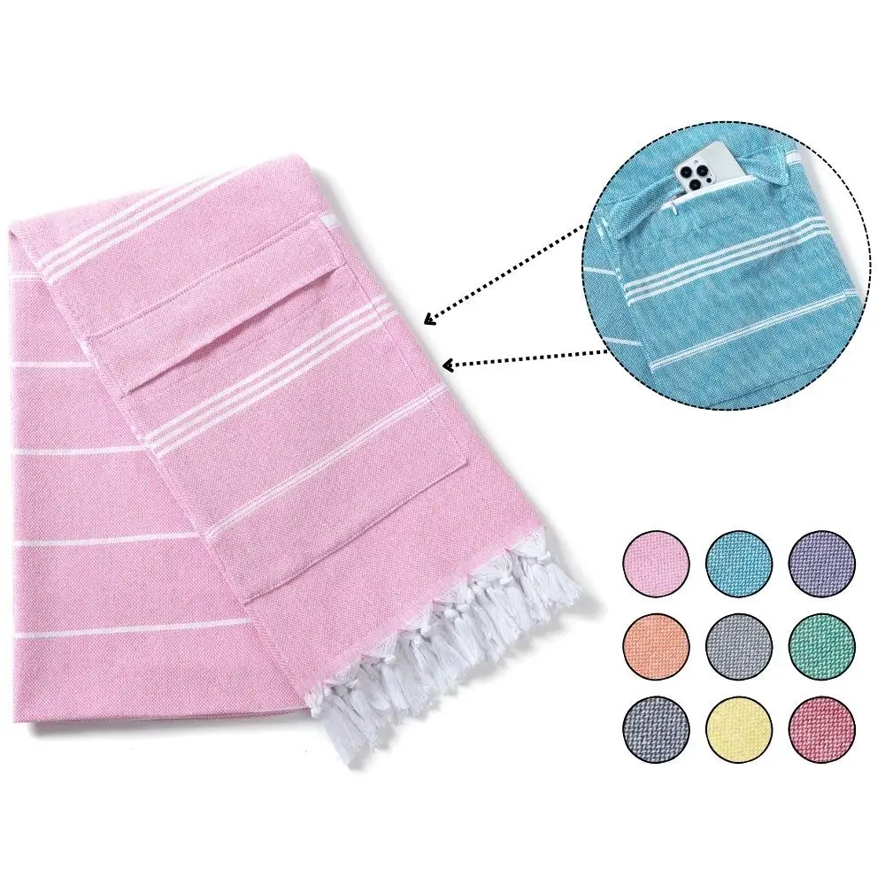 1/4PCS Large Bath Towel Cotton Turkish Zipper Pocket Towel Oversized Tassel Beach Towel Shawl Scarf Sang Travel Blanket 100X180